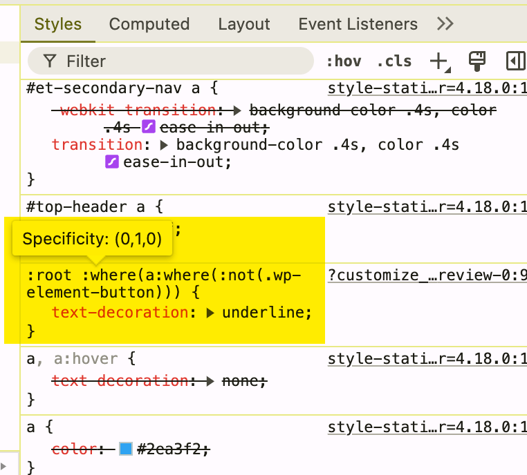 WordPress 6.6.0 Underline Bug in Chrome Dev Tools